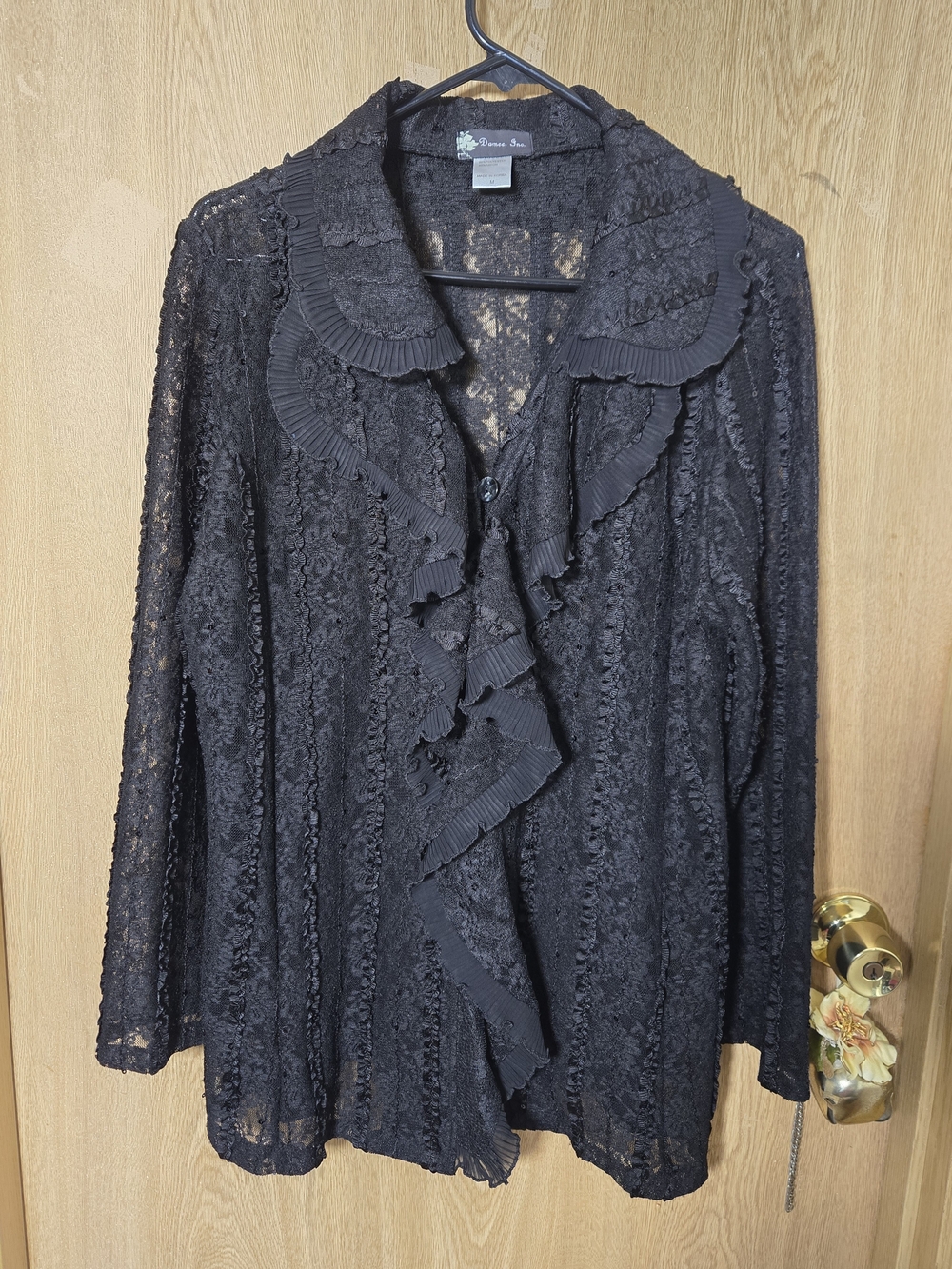 Witchy Boho Black Lace Ruffle Long Sleeve Romantic Gothic Victorian Top